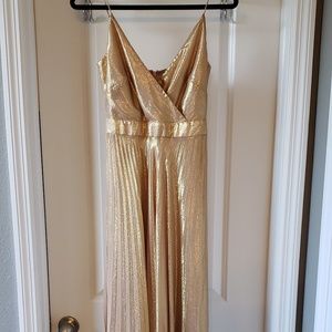 Nicole Miller Gold metallic pleated skirt dress